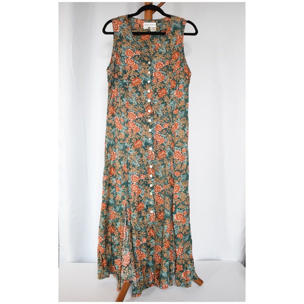 Vintage 80s Floral Button Down Casual Dress